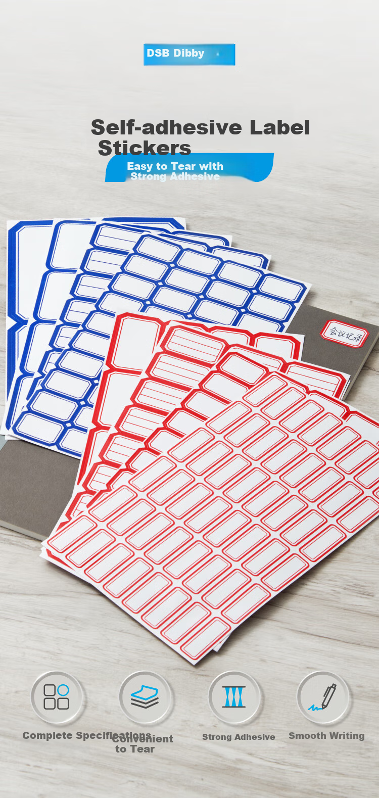 DSB (Dishibi) 720 Pieces, 49*38mm Label Paper Stickers, Self-Adhesive Notes, Easy-To Paper, Sticky Notes, Office Supplies, Markers, Memo Pads, 4629 Blue 1