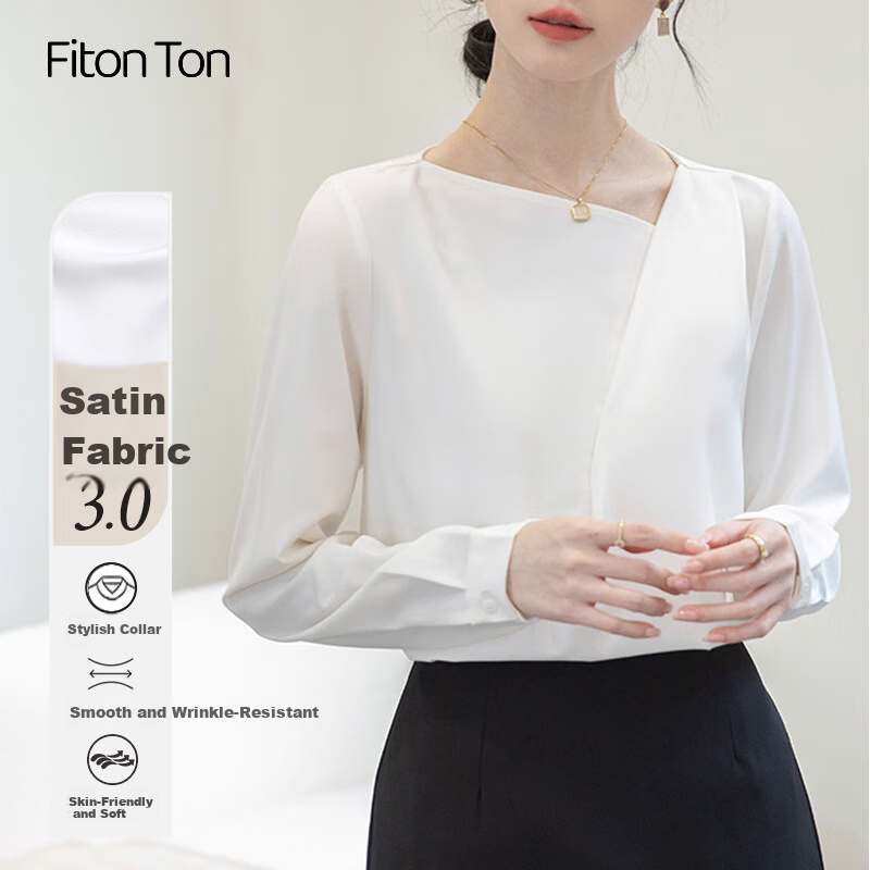 FitonTon Women's Shirt, Autumn And Winter Design, Niche Versatile Blouse, Stylish Elegant Satin Top, Professional Puff Long-Sleeve Blouse