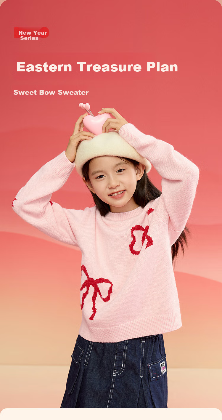 BALABALA Girls' Sweater, Children's Knitwear, Spring And Winter Wear, Red Stylish Sweater, New Year's Outfit 1