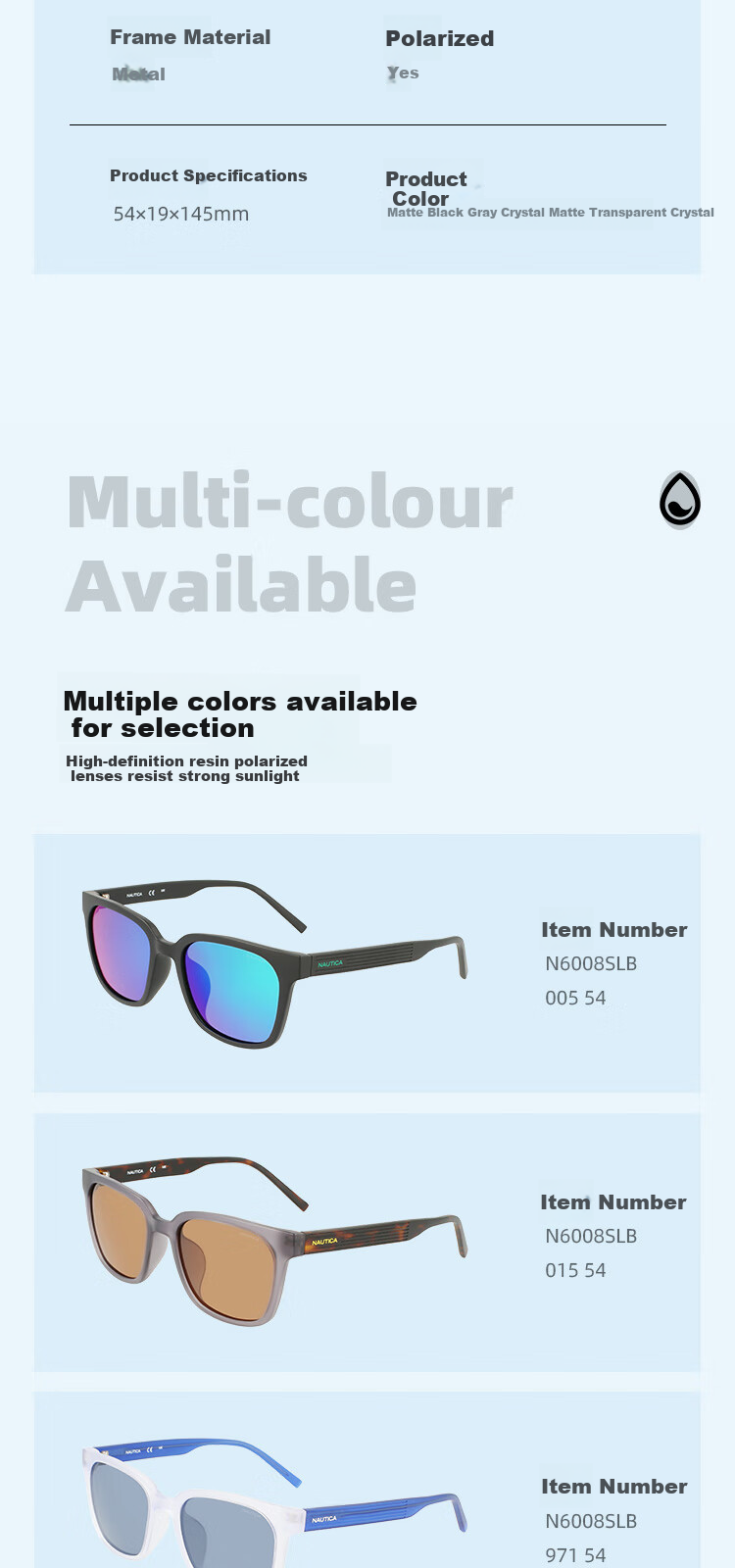 NAUTICA Gradient Matte Driving Polarized Fashion Sunglasses N6008SLB 971-Matte Transparent Crystal 4