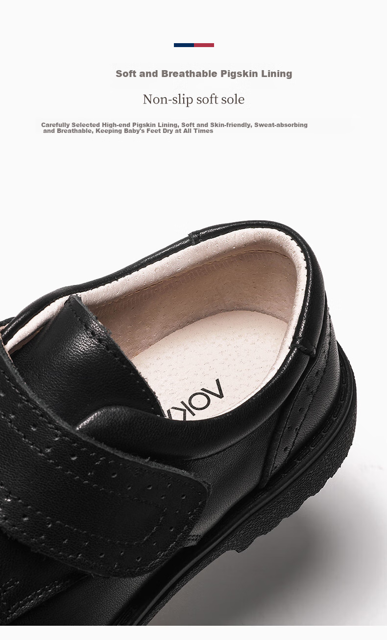Aokang Boys' Leather Shoes, Black Soft-Soled Performance Shoes, Spring And Summer New Style Children's British-Style Genuine Leather Show Shoes for Older Kids 3