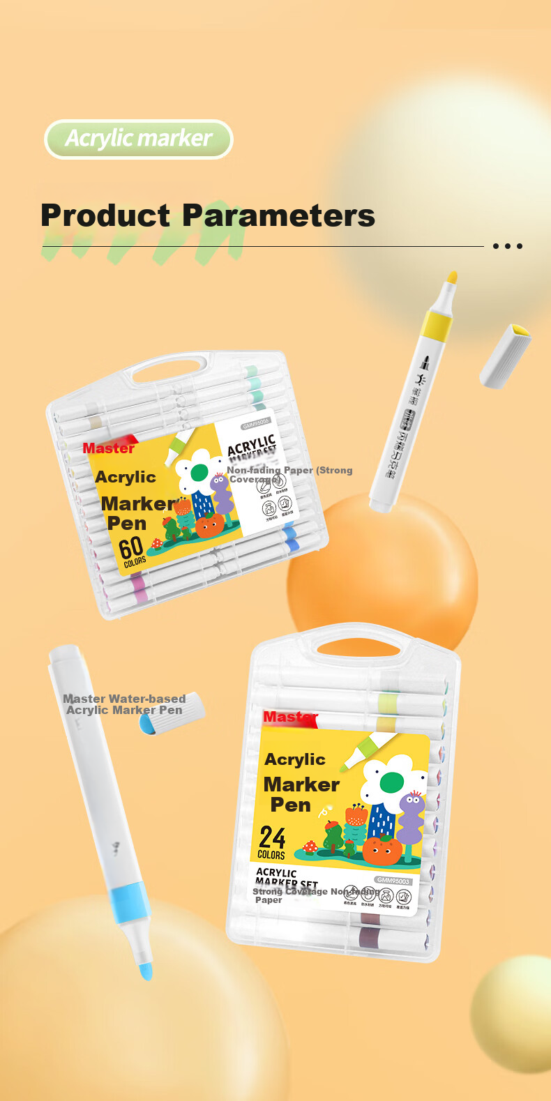 GRASP Acrylic Markers, 12 Colors, Stackable, Strong Coverage, Triangular Handle for Easy Grip, Watercolor Pens, Children's Hand-Drawn Report Drawing Art Graffiti 12