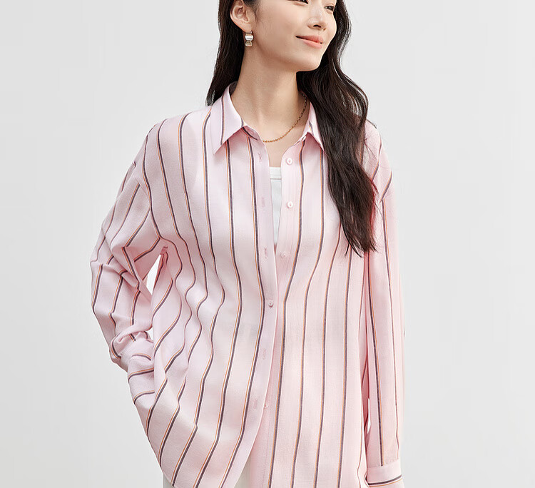 Sentubila Spring And Autumn Commuter Blouse for Women, Light Luxury High-End Slimming Shirt, Loose Long-Sleeve Thin Top, Blue Striped, L 13
