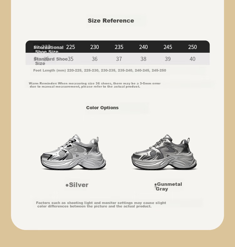 ZHR Dad Shoes for Women, Trendy And Cool, Thick-Soled Height-Increasing Versatile Women's Shoes, Mesh Splicing Silver Sneakers, JT82 Silver, Size 35 7