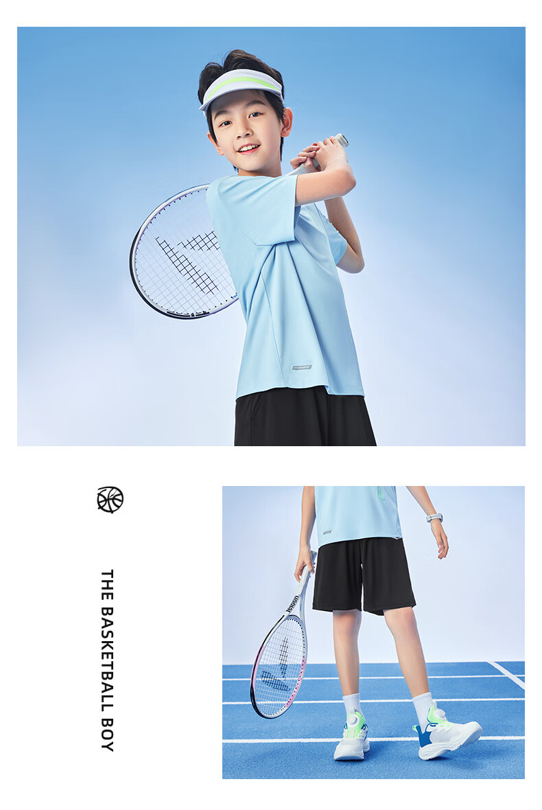 ERKE Kids Boys Sports Set Summer Short Sleeve and Shorts Bright White Size 120 12