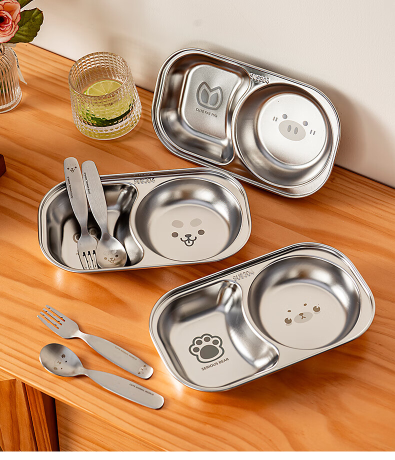 Onlycook Children's Plate, 304 Stainless Steel Baby Food Tray with Dividers, Infant Serving Dish for Dipping Sauce And Complementary Foods 11