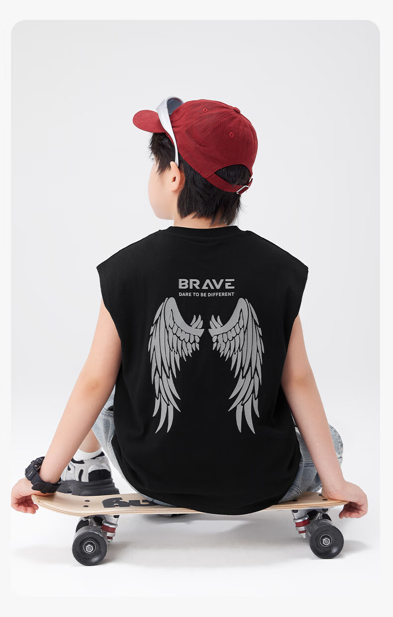 Zuo Xi Boys' Pure Cotton Vest Children's Summer T-Shirt 2026 New Boys' Sleeveless Top Base Shirt Black 130 22