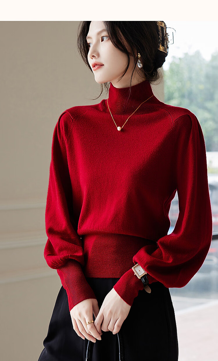 Dme Warm Blessing Winter 100% Wool High Neck Short Wool Sweater Knit Top for Women 7