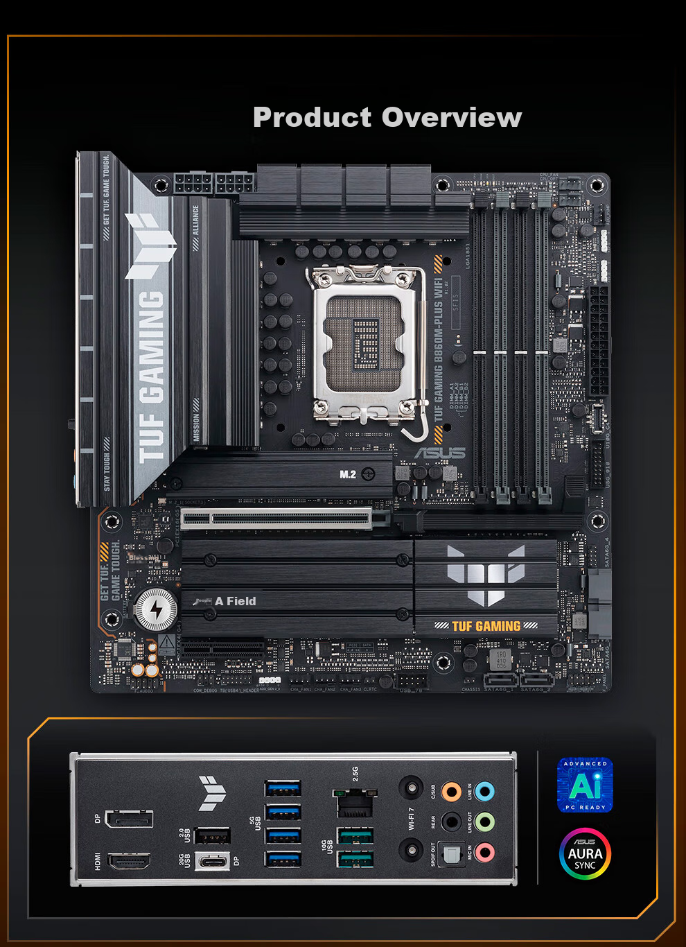 ASUS TUF GAMING B860M-PLUS WIFI Motherboard, Supports CPU 270K/265K/245K (Intel B860/LGA 1851) 3