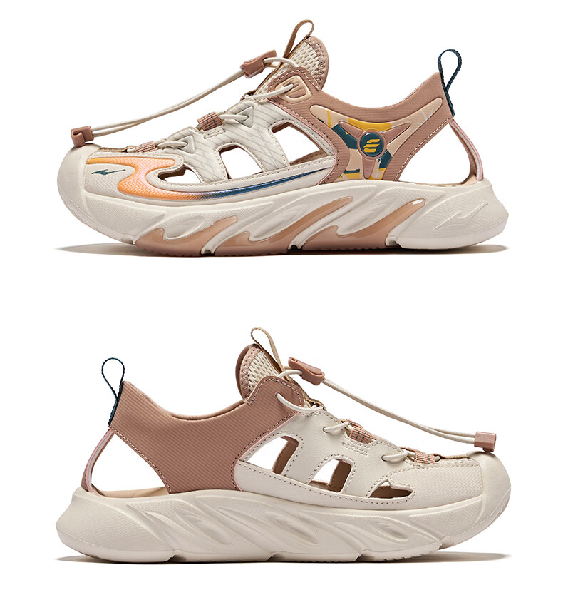 ERKE Kids Drawstring Sandals Boys and Girls Breathable Summer Beach Shoes Pure Pink/Lotus Color Size 34 31