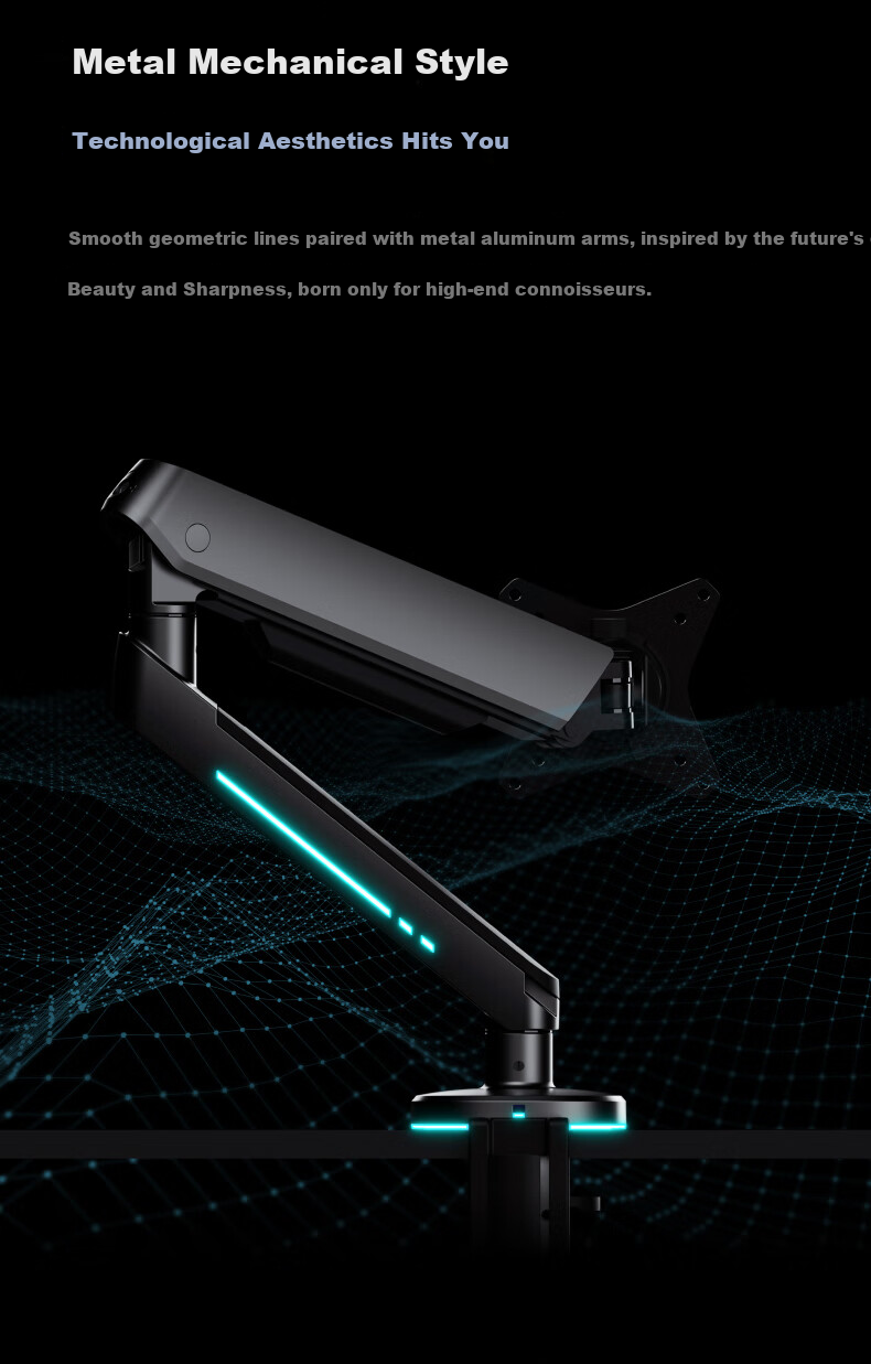 Brateck Beihu Monitor Stand, Mechanical Arm, Computer Stand Desktop Clamp Base, Screen Lifting Suspended Heightening Stand E700 Gray 17-34 Inch, Holographic Light Effect Hanging Lamp 2