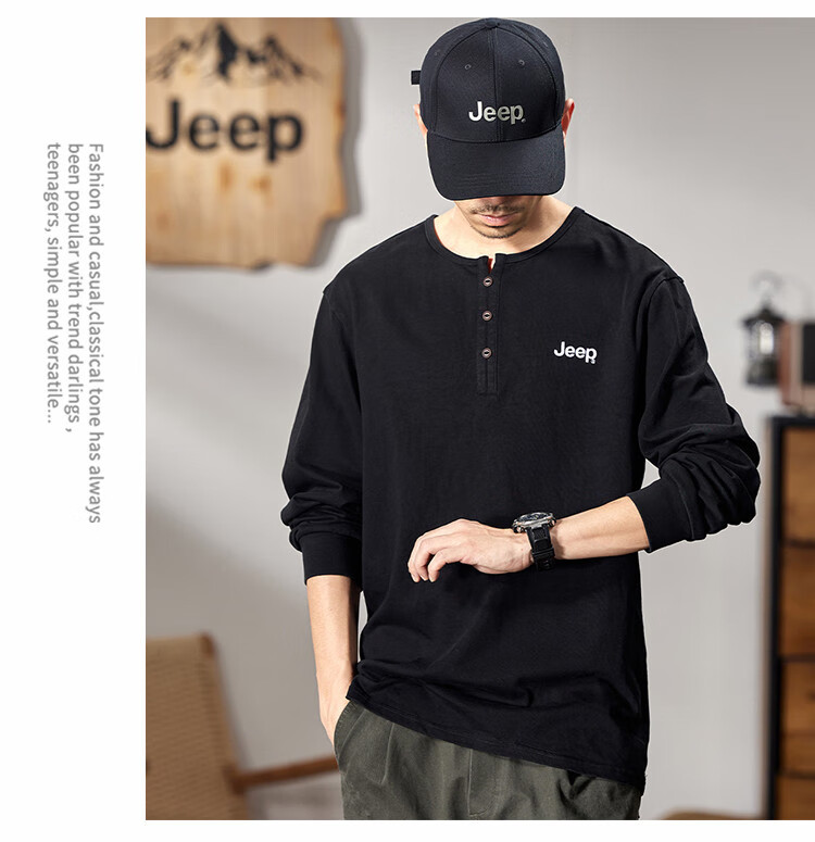 JEEP Men's Long-Sleeve T-Shirt, Spring And Autumn 2026, Pure Cotton Pullover Top, Simple And Comfortable Undershirt, Men's Clothing 16
