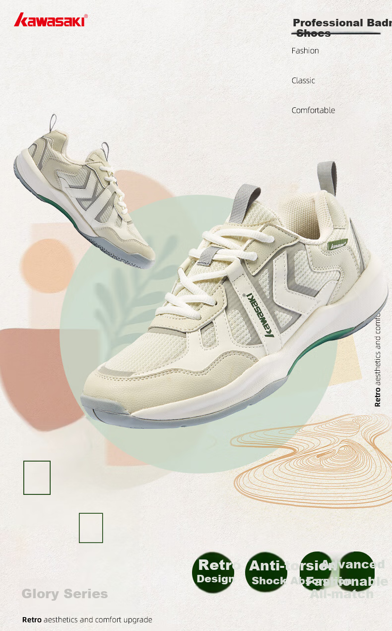 KAWASAKI Badminton Shoes Retro Style for Men And Women, Non-Slip Wear-Resistant Professional Sports Shoes A3308 Chanshi Gray 35 1