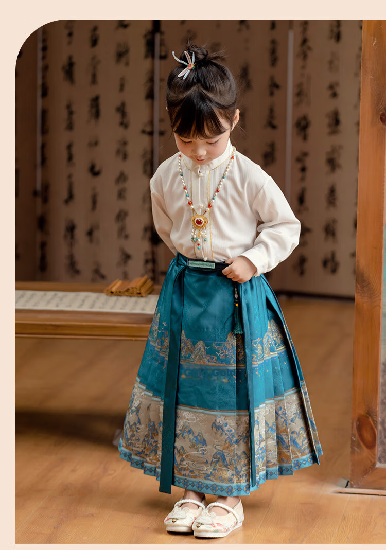 Menghu Jiangshan Hanfu Girls' Spring And Autumn Ancient Costume Children's Chinese Style Boys' Ming Dynasty Horse-Face Skirt Set Black Skirt Size 90 18