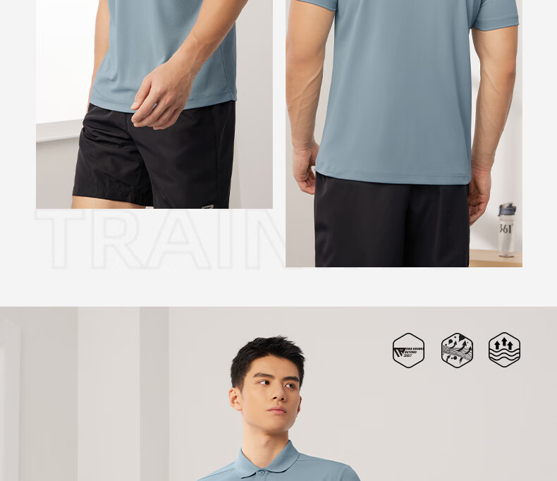 361° Men's Short-Sleeve T-Shirt, Summer Quick-Dry Polo Shirt, Running Fitness Sportswear, Half Sleeve, 652524102D-8 24