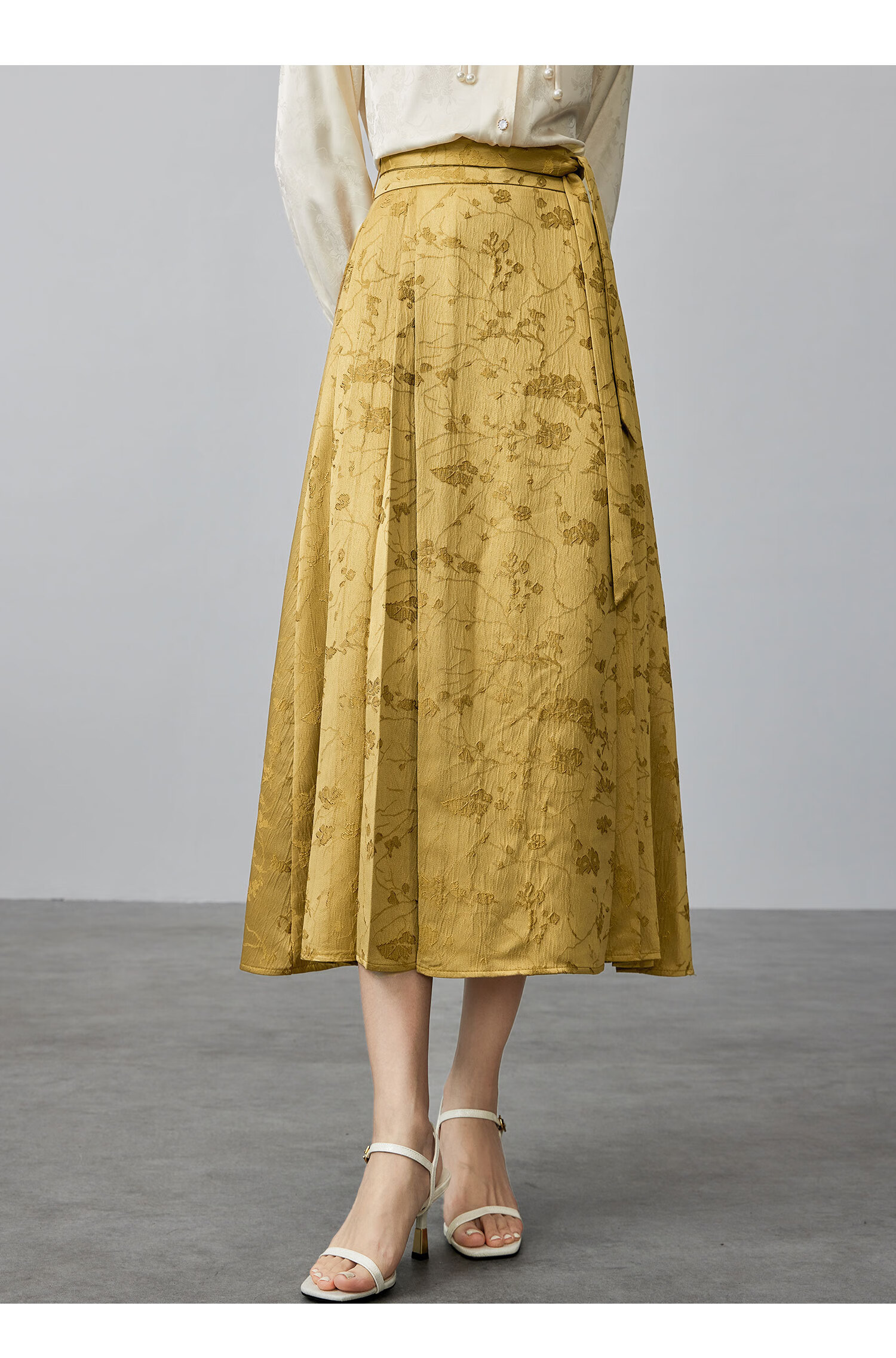 Fan Qin New Chinese Style Jacquard Horse-Face Skirt Spring Loose Half Skirt for Women, Slimming Effect 441Q72650 Antique Bronze Gold 9