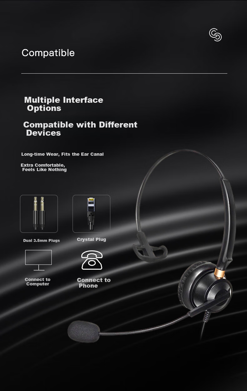 Yijiatong Single-Ear Headset Y610-RJ9 Crystal Head, Over-Ear Headphones/call Center Headset/noise-Cancelling Headphones/sales Telemarketing Headset/business/education Direct Connection Telephone 3