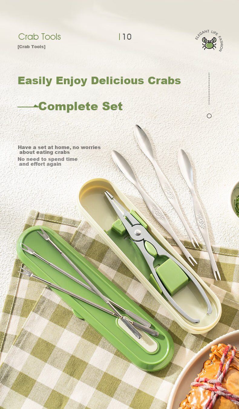 CAIZHI Crab Eight-Piece Eating Tool Set, Stainless Steel Crab Fork And Pliers for Hairy Crabs, Specialized Tools for Eating Crabs, 4-Piece Set CZ6201 10