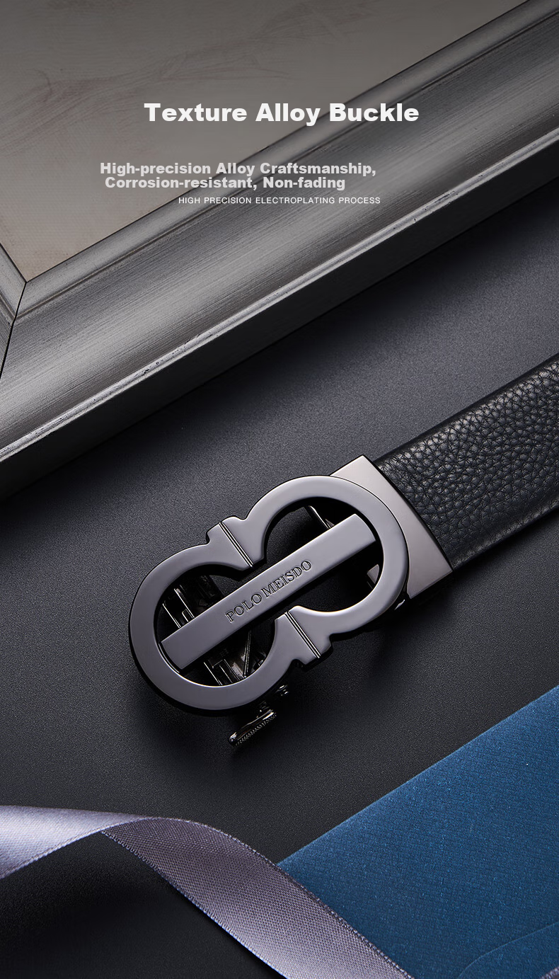 POLOMEISDO Men's Genuine Leather Belt with Automatic Buckle, Gift Box, Self-Operated Birthday Present for Boyfriend, Husband, Father, Practical 3
