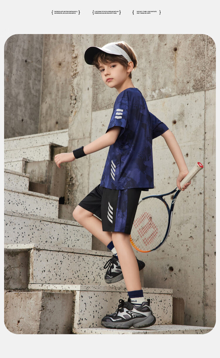 ASK JUNIOR Children's Clothing Set, Boys' Summer Thin Breathable Short-Sleeve T-Shirt And Shorts, Sports Running Two-Piece Set, Tennis Outfit 23