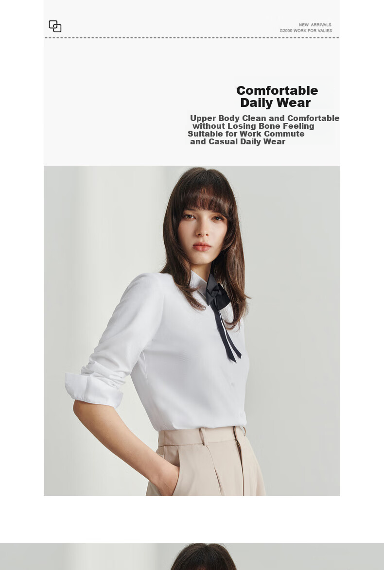 G2000 Mall-Matching Detachable Bow Tie Top Long-Sleeve Shirt 41223023G2, White, Size 34 2