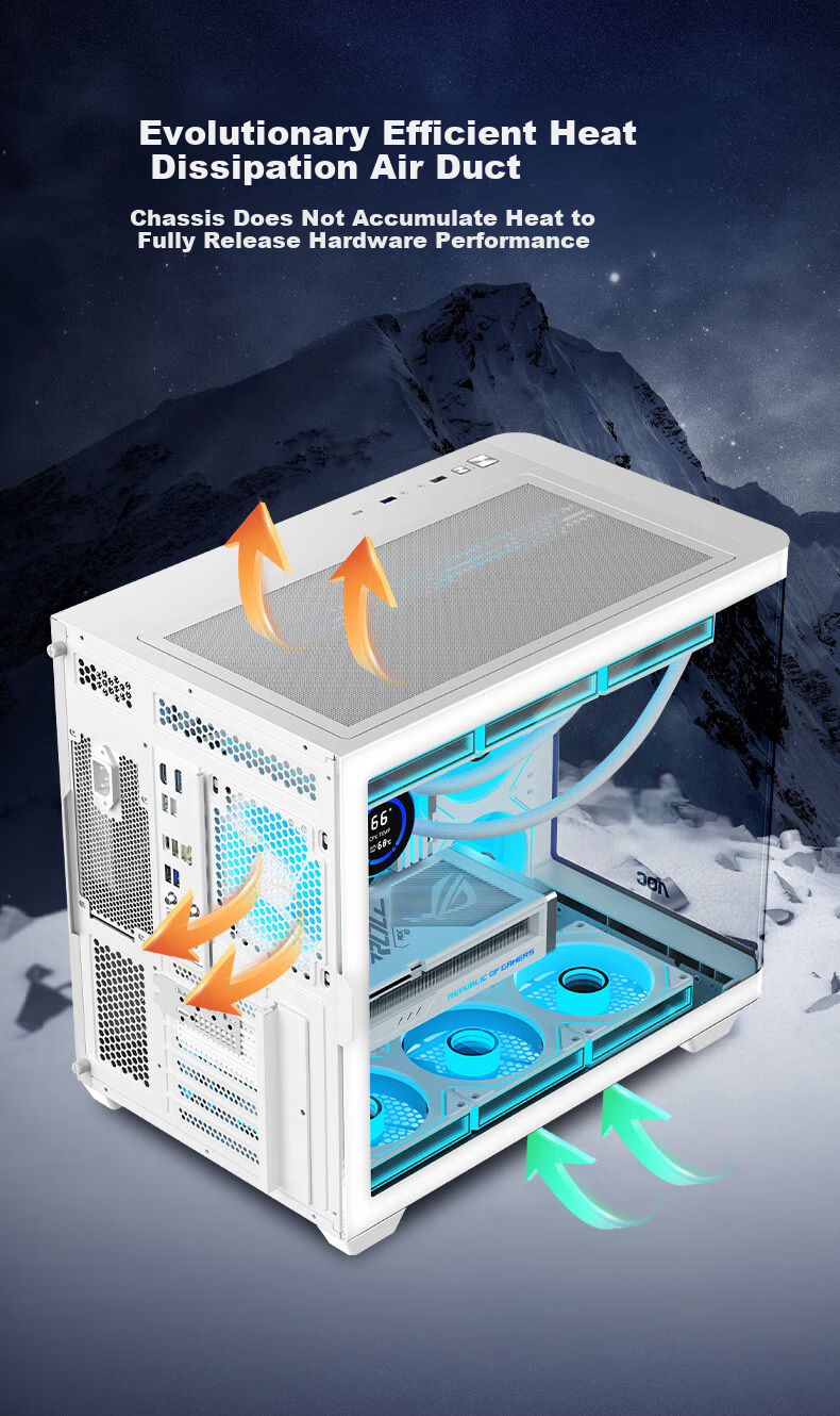 AOC CG455 White ATX Desktop Computer Case with Integrated Curved Tempered Glass Panel, 10 Fan Positions, 360mm Water Cooling Support, Left And Right Compartment Separation, Quick-Release Desig 5