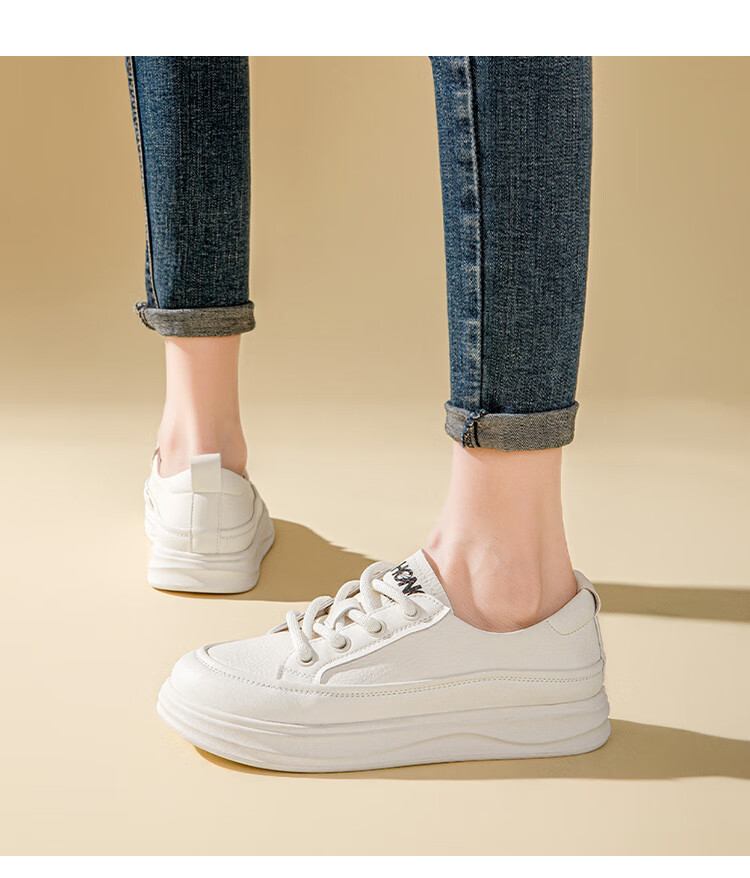 RED DRAGONFLY Women's Shoes, 2026 Autumn White Sneakers, Thick-Soled Heightening Versatile Casual Lightweight WPB15049, Apricot Color, Size 40 5