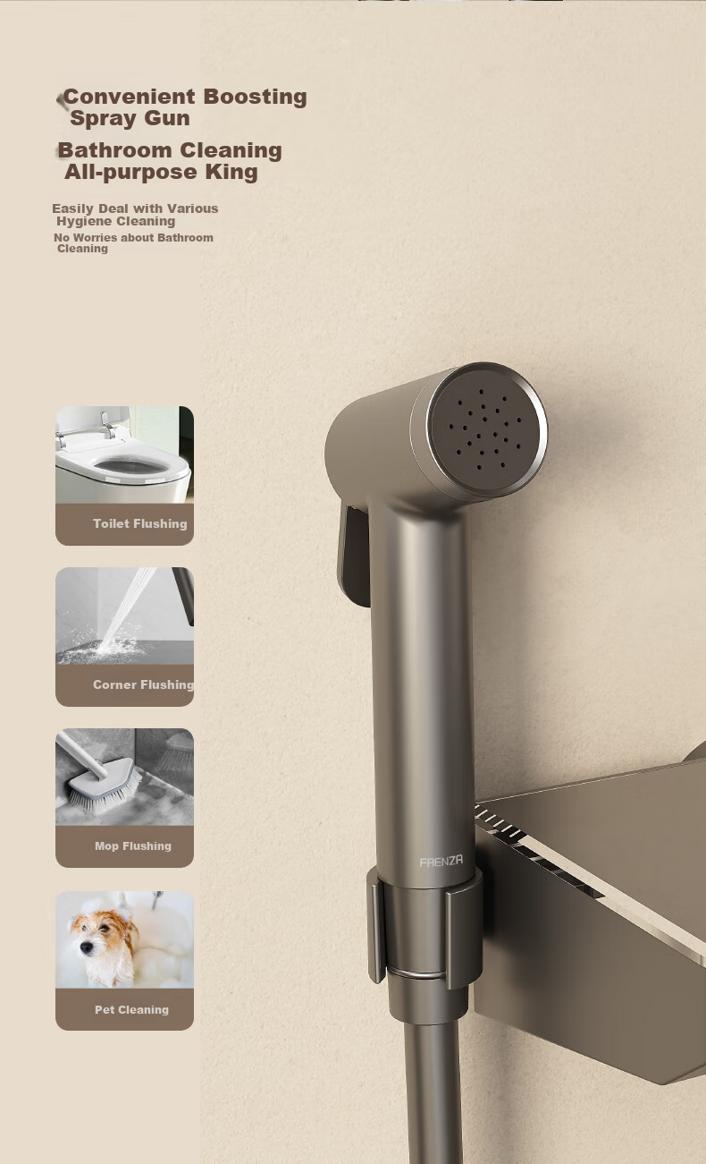 FAENZA Four-Function Piano Key Large Platform Storage Spray Gun, Easy-To Shower Head [Gray] F4M8846GGP 11