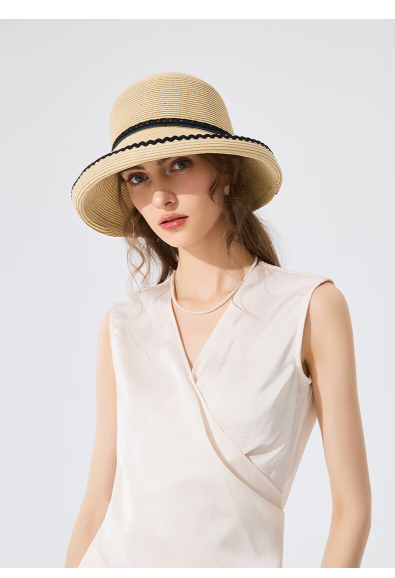 FANCET Women's Straw Hat Spring Summer French Style Rolled Brim Sun Hat UV Protection Beach Vacation Sun Hat 13