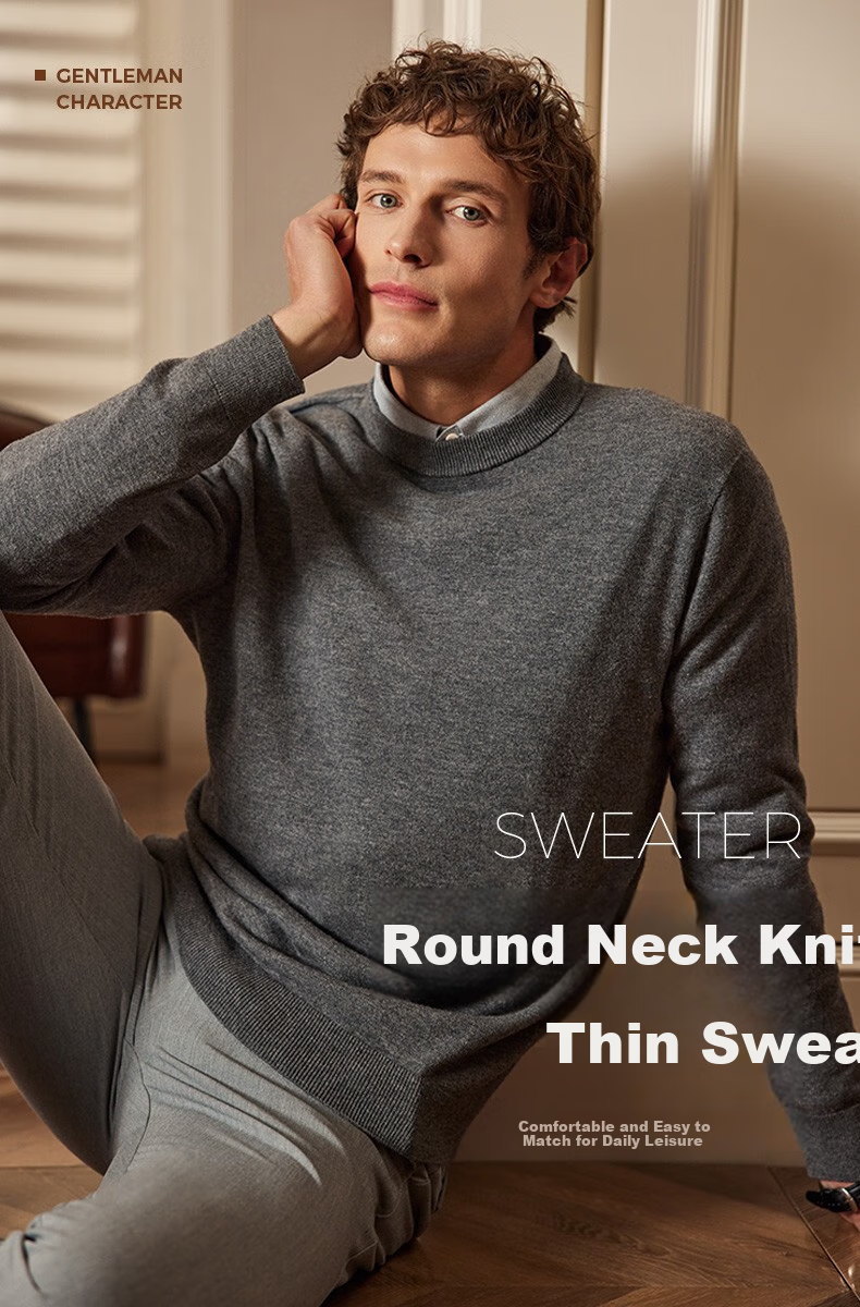SEPTWOLVES Men's Wool Sweater, Autumn And Winter, Merino Wool Thin Style, Colorful, Cold-Resistant, Warm, Business Casual Base Layer Thin Sweater 2