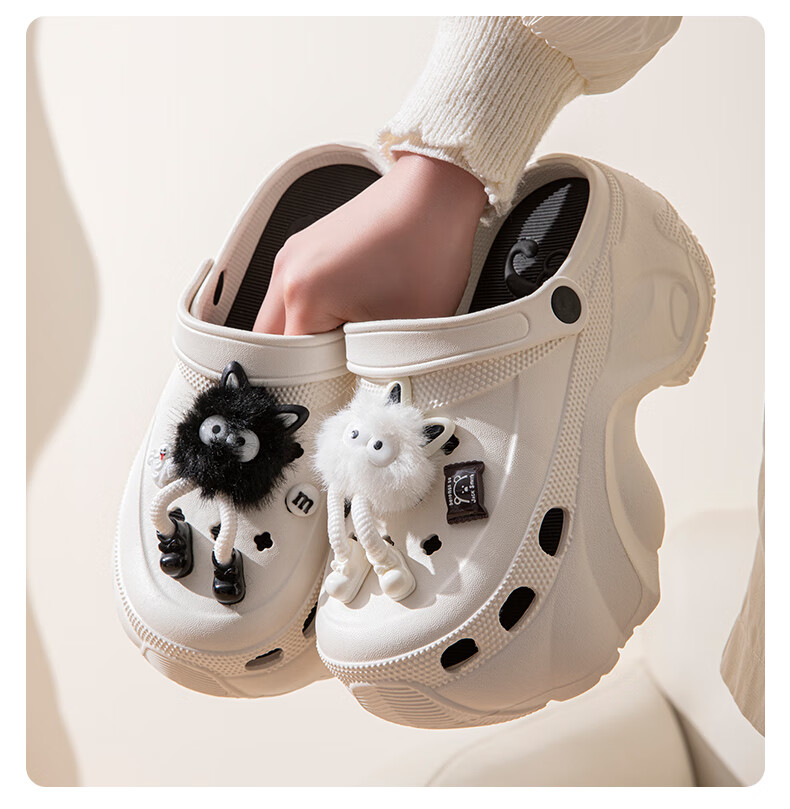 She Enjoy Women's Hole Shoes Beach Sandals 7.0cm Thick Sole Height Increasing Slippers TF305 Black Size 40/41 7