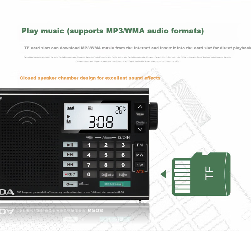 Panda 6218 Portable Bluetooth Radio, Full Bandwidth Stereo, Multifunctional Semiconductor Car Backup, Gift for Elderly 5