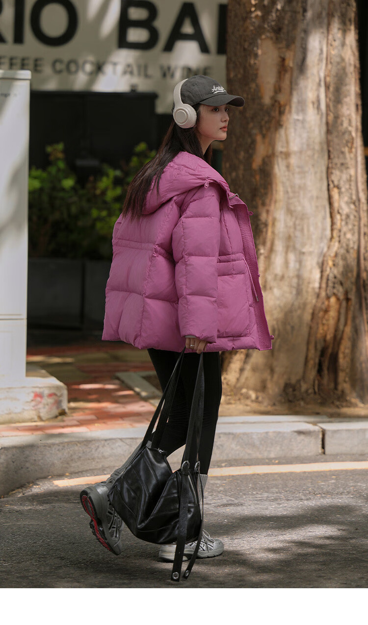 Dme [Dopamine Rose Pink] Winter Hooded Waist-Cinching Drawstring Decorated Long-Sleeve down Jacket for Wome 10