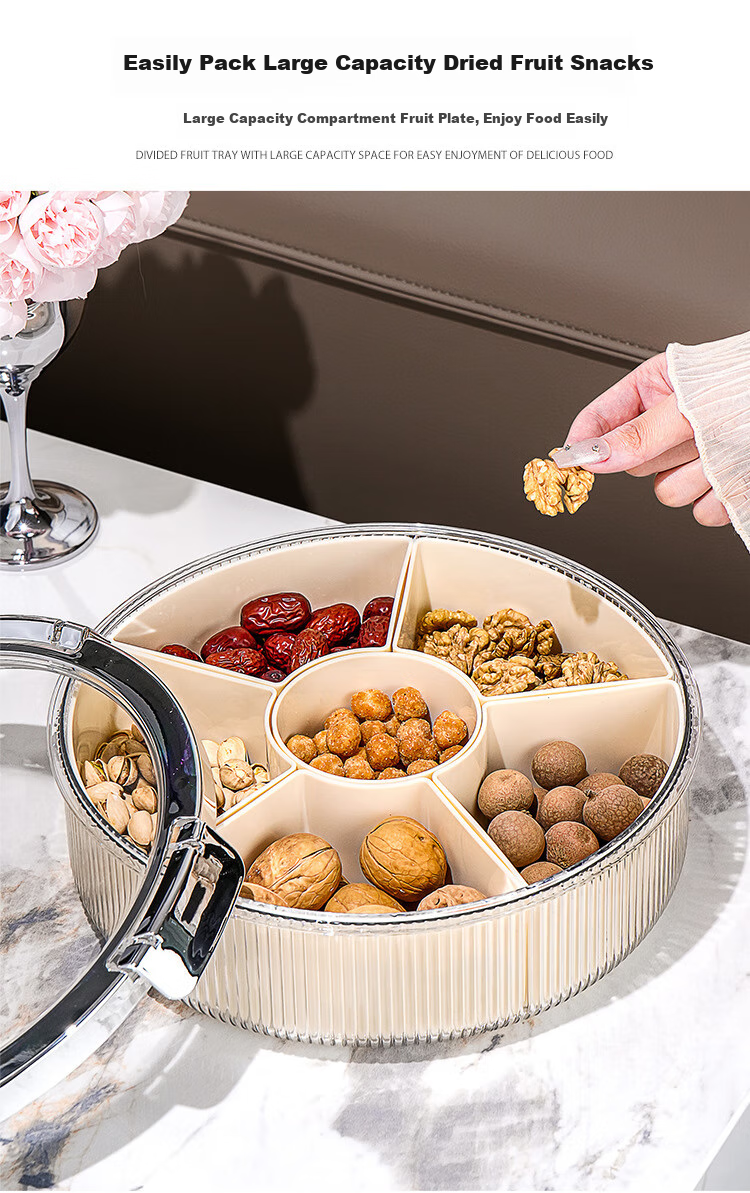 Fanyejia Luxury Dried Fruit Snack Storage Box, Double-Layer Rotatable Sealed Moisture-Proof Compartmentalized Home Living Room Candy Basket with Large Capacity 5