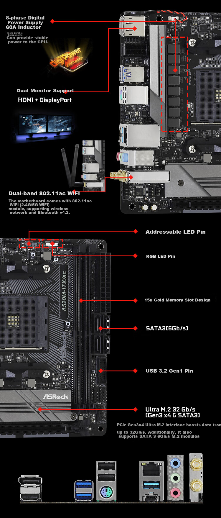 ASRock A520M-ITX/ac Supports CPU 5600/5600GT (AMD A520/Socket AM4) 2