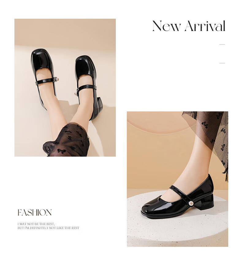 DAPHNE Mary Jane Shoes for Women, Spring 2025 New Chinese-Style High Heels Leather Shoes, Black, Size 38 7