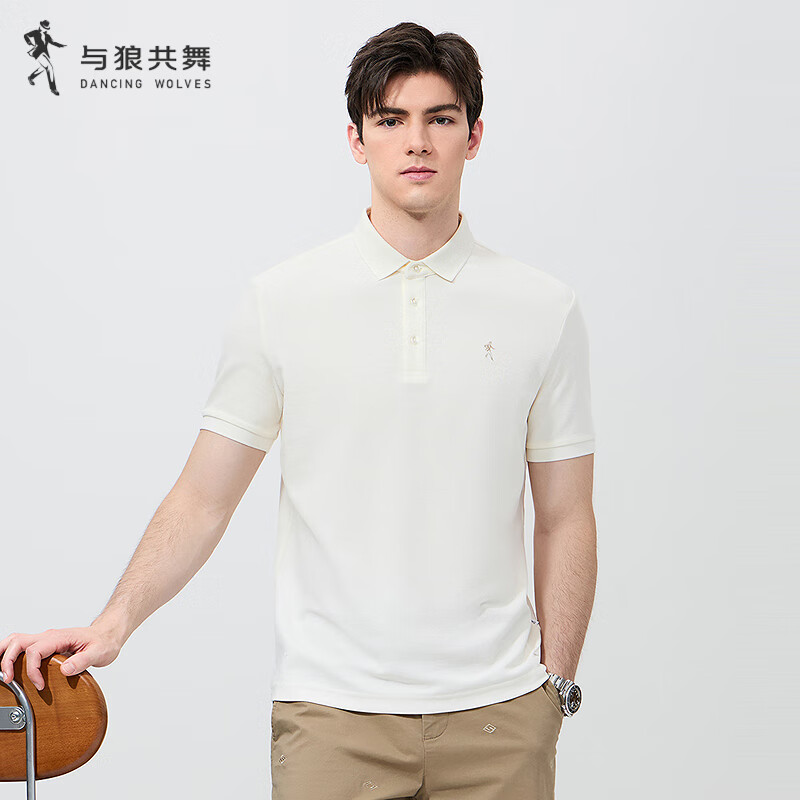 DANCING WOLVES [Instant Cool Feeling] Antibacterial And Anti-Mite Summer Versatile Men's Short-Sleeve POLO Shirt, 801 Off-White, L(175)