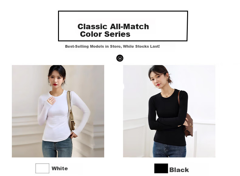NOME Women's Base Layer Top, Autumn New Style, Small Round Neck, Inner Wear, Long Sleeve, Slim Fit, Outer Wear, Base Layer Top, White, M 5