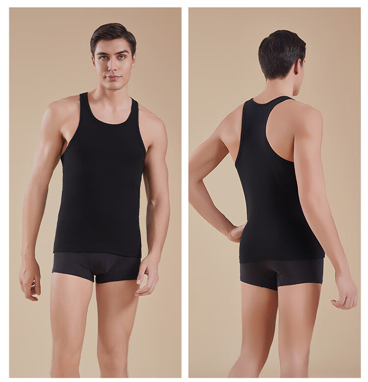Hosa Men's Cotton Undershirt, Breathable Sports Tank Top, Round Neck, Slim Fit, High Elasticity Sleeveless Tee for Summer 9