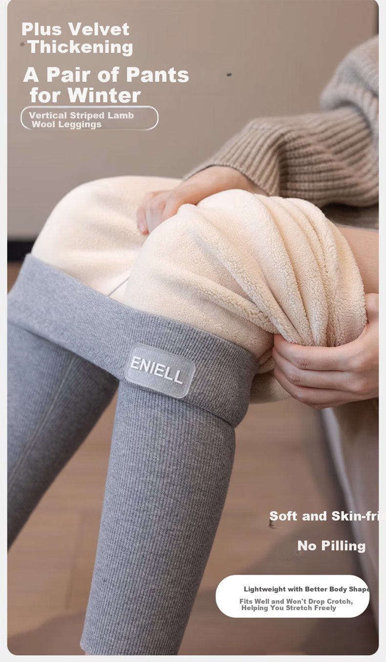 LangSha Cotton Pants for Women, Autumn And Winter Fleece-Lined Thickened Outer Leggings, Slimming Ribbed Extra Thick Cashmere, Northeast Warm Pants 1