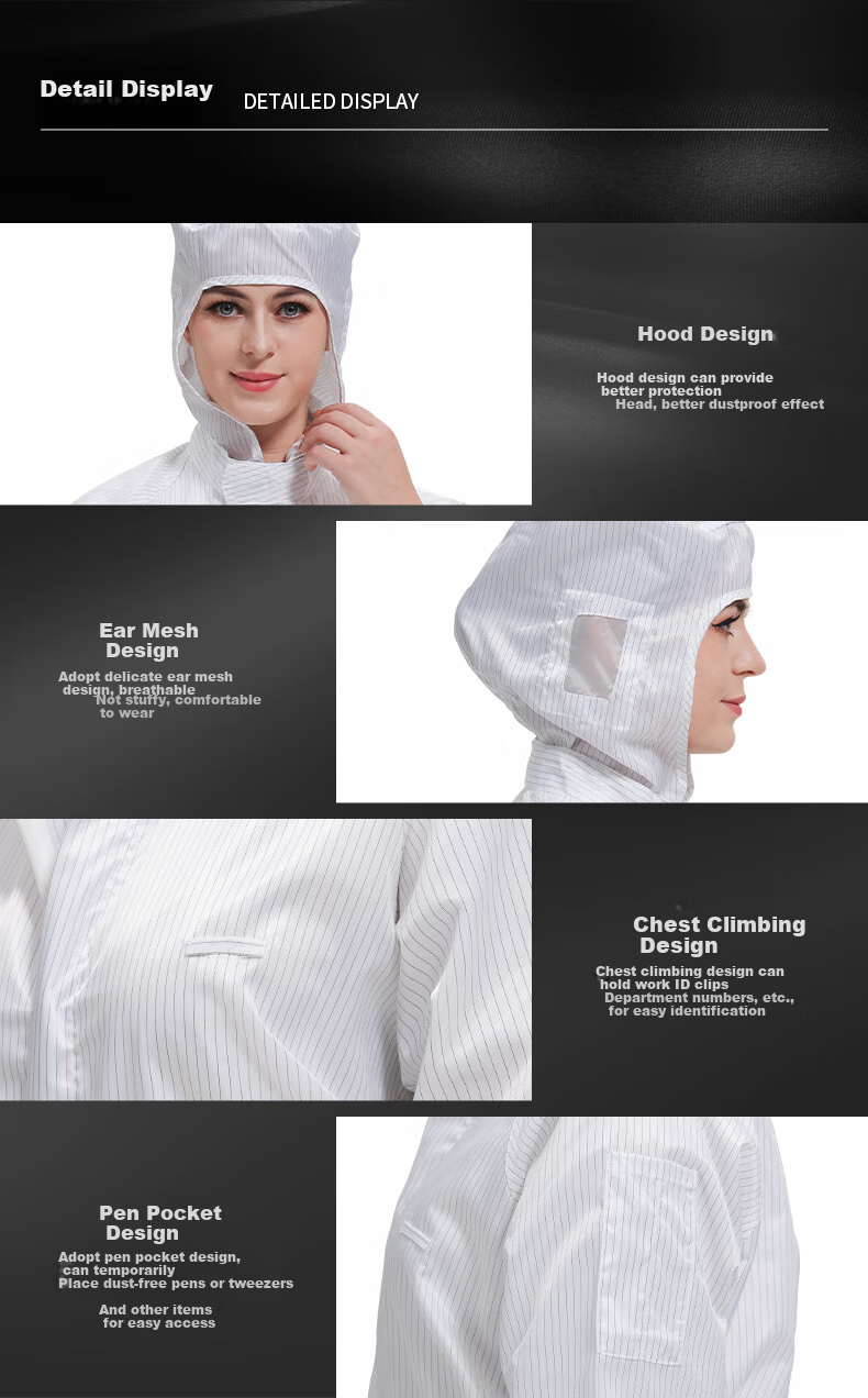 WK Cleanroom Suit, Dust-Proof Suit, Anti-Static Workwear, Clean Room Garment, Striped Hooded Three-Piece Suit, White, XL, Customizable 9