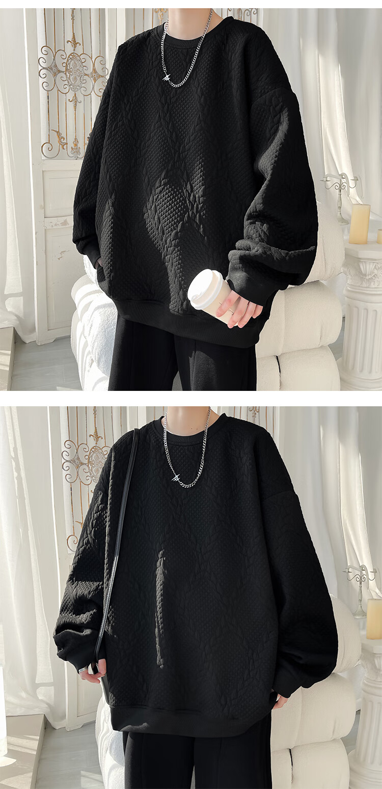 Dingfengbaoluo Casual Crew Neck Sweatshirt for Men, Autumn And Winter Twisted Pattern Trendy Loose Base Layer, Versatile Top GC55 White 4XL 10