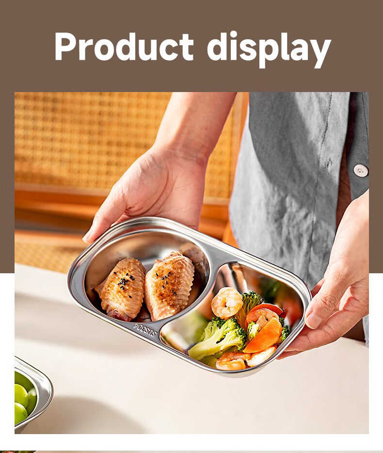 Onlycook Children's Plate, 304 Stainless Steel Baby Food Tray with Dividers, Infant Serving Dish for Dipping Sauce And Complementary Foods 10