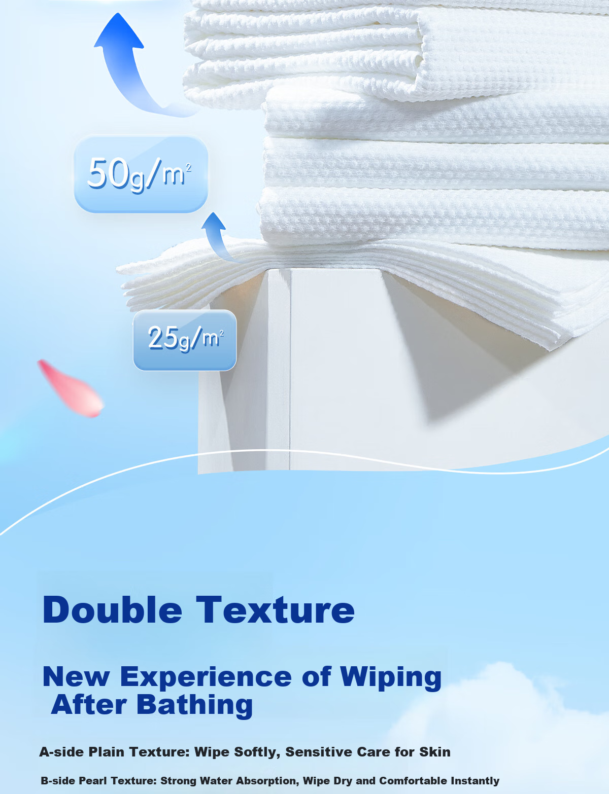 Ankexin Disposable Bath Towels, 5 Individually Wrapped, Extra Large And Thick, 70x140cm, Soft Cotton Towel with Pearl Pattern, Travel-Friendly And Portable 5