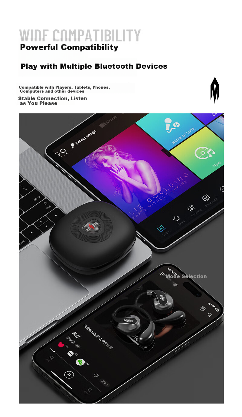 AIRMARS FORSMARTPHONE Bluetooth Headphones, Wireless Earphones, In-Ear Style, Active Noise Cancellation, Stereo Surround Sound, Long Battery Life, Bone Conduction Concept, Compatible with Apple And Huawei, ABO13, Off-White 11