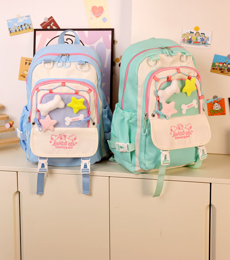 SNOOPY Painful Bag Ins Middle School High School Student Backpack for Girls, Cute Versatile Large Capacity Shoulder Bag Backpack Blue 5
