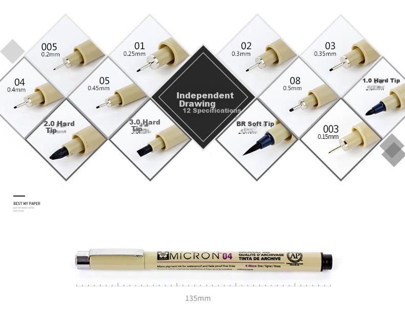 SAKURA PIGMA Imported Needle-Tip Pen, Line Drawing Pen, Gel Pen, Signature Pen, Drawing Pen, Ink Pen, Gift Set of Ten Pencils XSDK-10P 3