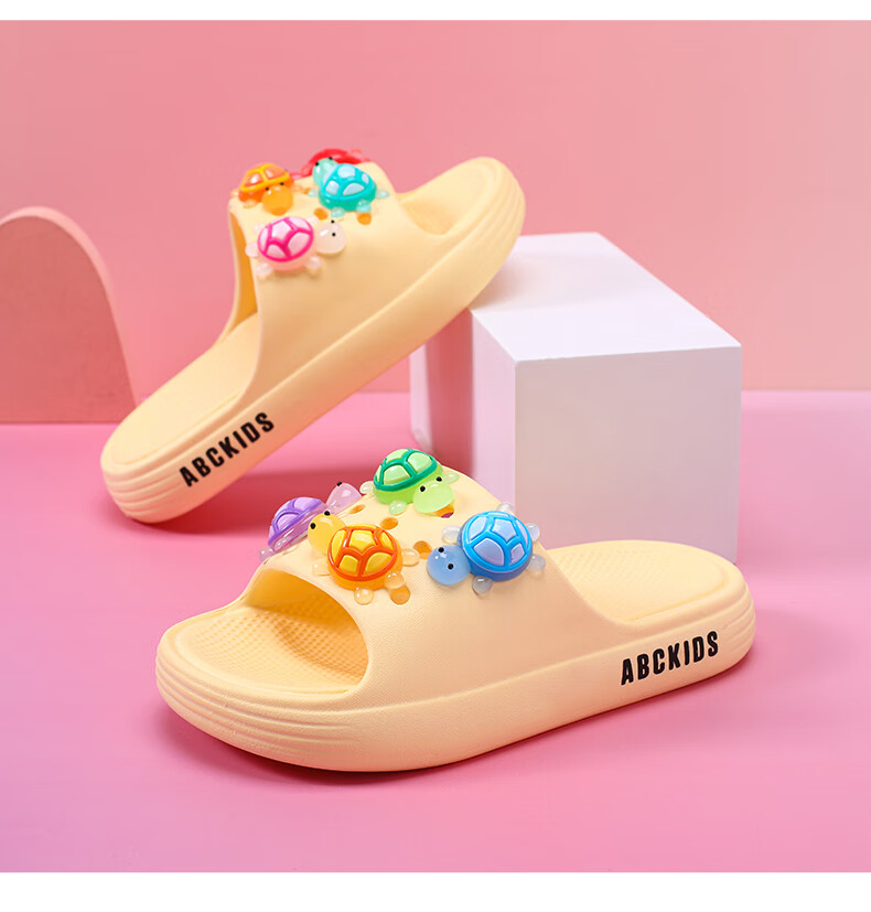 ABC KIDS Children's Sandals Spring And Summer Girls Indoor Bath Baby Home Boys Turtle Slippers Soft Yellow 34-35 4
