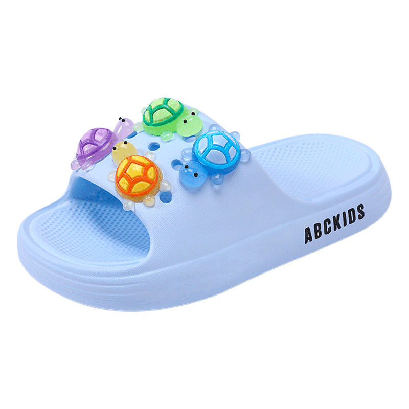 ABC KIDS Children's Sandals, Spring And Summer Girls Indoor Bath Slippers, Baby Home Slides for Boys, Turtle Design, Light Blue, Size 37-38