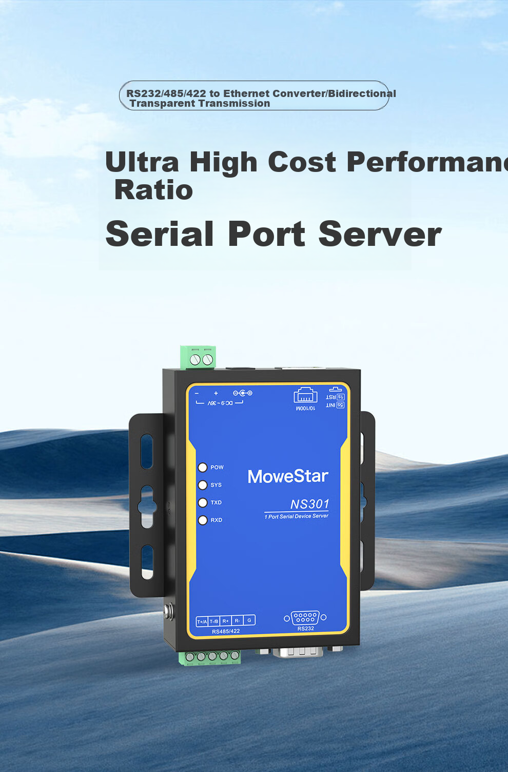 MoweStar Serial Server Isolated RS232/422/485 to Ethernet TCP/IP Networking Module Serial 485 to RJ45 Modbus Gateway NS301I 1